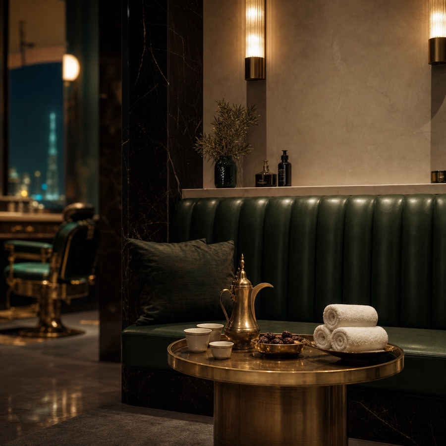 Luxury barber lounge with Arabic coffee
