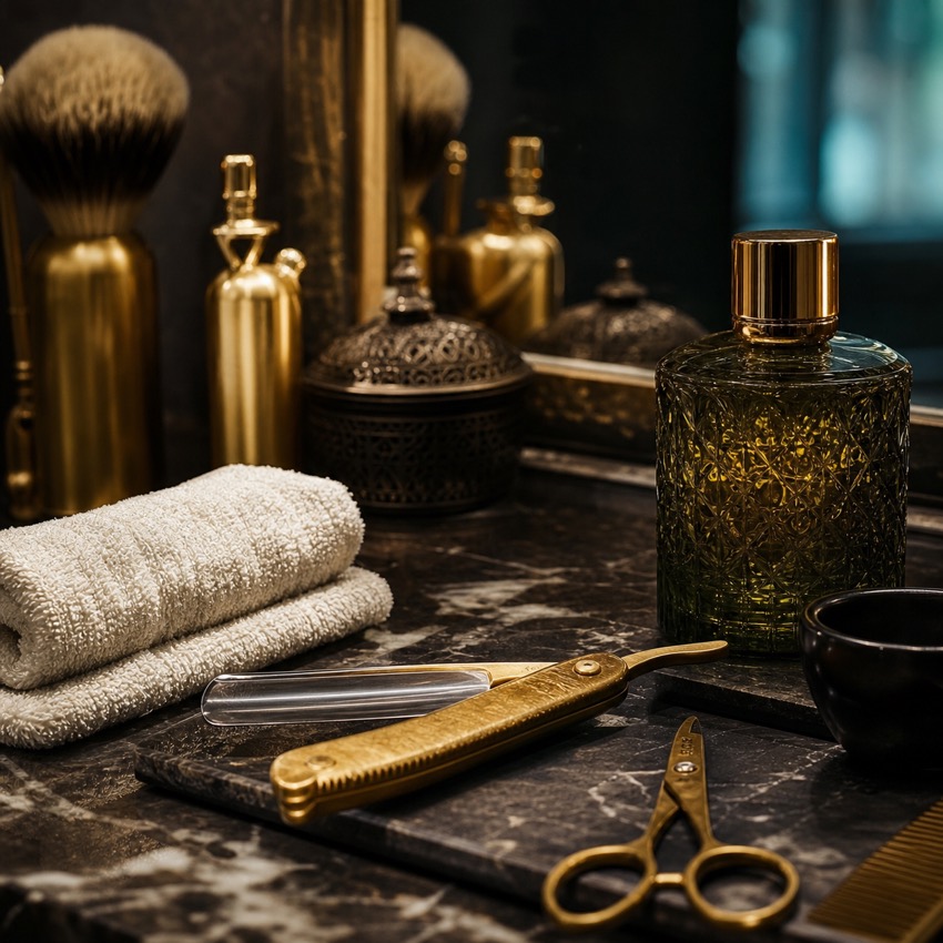 Luxury barber tools and hot towels